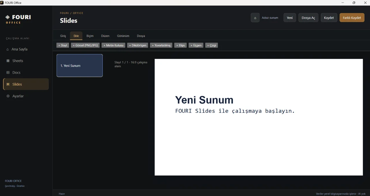 FOURI Office Slides arayüzü